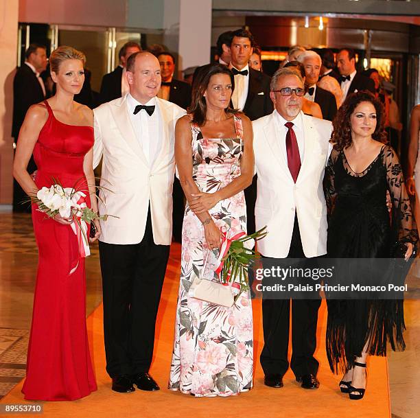 Prince Albert II of Monaco, Charlene Wittstock, HSH Princess Stephanie of Monaco, Gloria Estefan and Emilio Estefan arrive at the 61st Monaco Red...