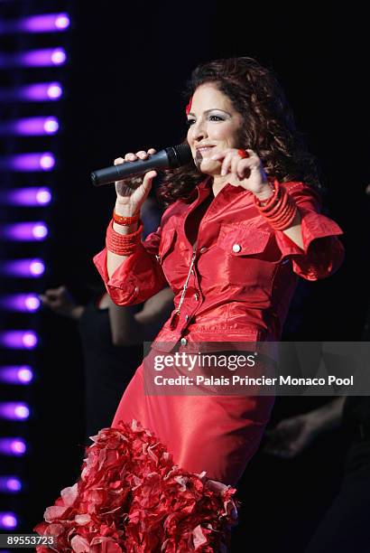 Gloria Estefan performs at the 61st Monaco Red Cross Ball at the Monte-Carlo Sporting Club on July 31, 2009 in Monte Carlo, Monaco.