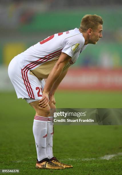 Hauke Finn Wahl of Ingolstadt looks dejected during the DFB Cup match between SC Paderborn and FC Ingolstadt at Benteler Arena on December 19, 2017...