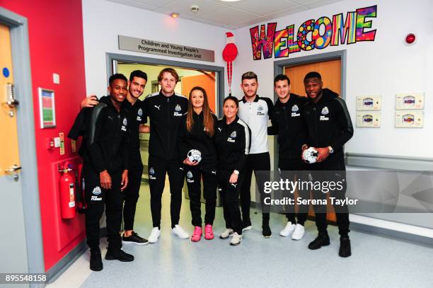 Newcastle Players seen L-R Rolando Aarons, Mikel Merino, Tom Heardman, Amy Hargarve, Steph Lyons, Luke Chairman, Javier Manquillo and Chancel Mbemba...