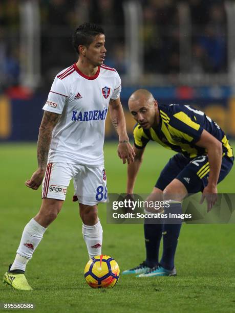 Luis Ibanez of Karabukspor, Aatif Chahechouhe of Fenerbahce during the Turkish Super lig match between Fenerbahce v Karabukspor at the Sukru...