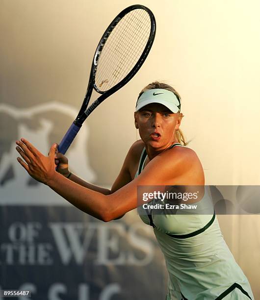 Maria Sharapova of the USA runs to get the ball during her match against Venus Williams of the USA in the quarterfinals on Day 5 of the Bank of the...