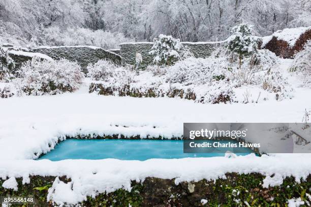 veddw house garden, monmouthshire, wales, united kingdom - winter swimming pool stockfoto's en -beelden