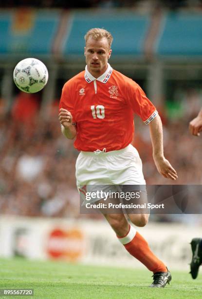 Dennis Bergkamp of the Netherlands in action during the UEFA Euro 96 group match between the Netherlands and Scotland at Villa Park on June 10, 1996...