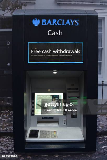 General view of a Barclays Bank ATM cash machine which offers free cash withdrawals on December 16, 2017 in London, England.