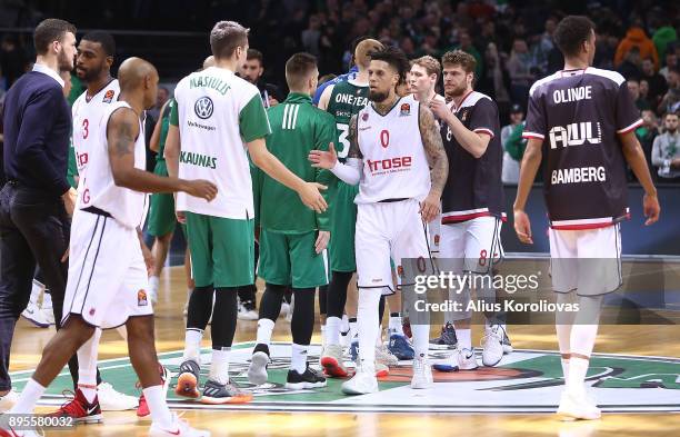 Daniel Hackett, #0 of Brose Bamberg in action during the 2017/2018 Turkish Airlines EuroLeague Regular Season Round 13 game between Zalgiris Kaunas...