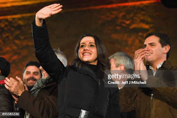 Leader of the center right party Citizens, Albert Rivera and Candidate for the center-right party Citizens Ines Arrimadas attend their closing...