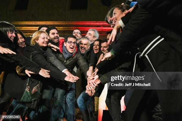 Leader of the center right party Citizens Albert Rivera and Candidate for the center-right party Citizens Ines Arrimadas joim members of the Citizens...