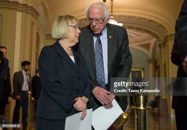 Senator Patty Murray and Sen. Bernie Sanders wait to speak to the press after their Weekly Policy Luncheons on December 19, 2017 in Washington, DC....