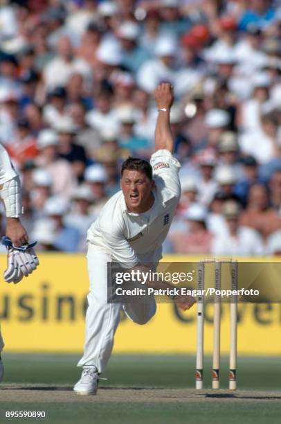 Darren Gough bowling for England during the 3rd Test match between England and Australia at Old Trafford, Manchester, 3rd July 1997. Australia won...