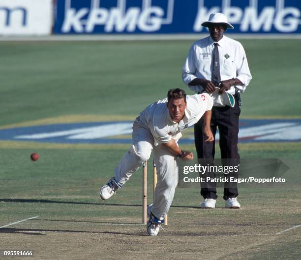 Darren Gough bowling for England during the 2nd Test match between South Africa and England at St George's Park, Port Elizabeth, 9th December 1999....