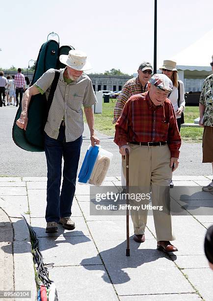 Singer / Musician Pete Seeger and Festival Founder George Wein seen during day 1 of the George Wein Folk Festival 50 at Fort Adams State Park on...