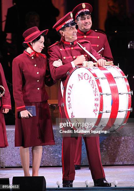 Actors Jessica Biel as Sarah Brown and Brian Stokes Mitchell as Sky Masterson perform in Guys & Dolls at The Hollywood Bowl on July 31, 2009 in...