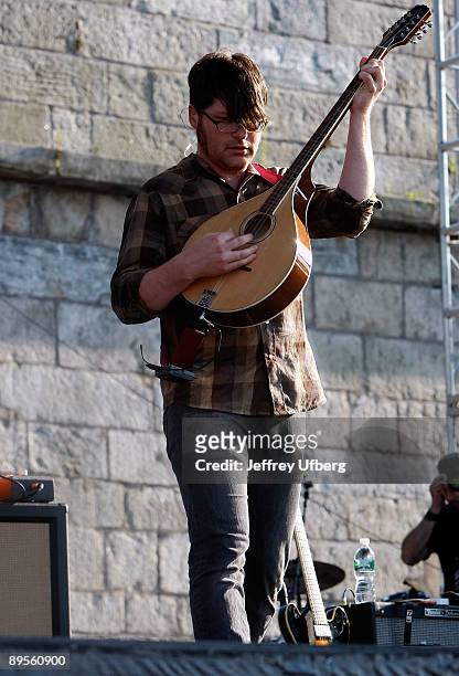 Lead Singer of The Decemberists, Colin Meloy performs during day 1 of the George Wein Folk Festival 50 at Fort Adams State Park on August 1, 2009 in...