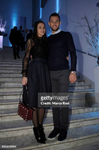 Stefan De Vrij of SS Lazio with his wife and this theeir cildren pose during the SS Lazio Christmas Party on December 19, 2017 in Rome, Italy.