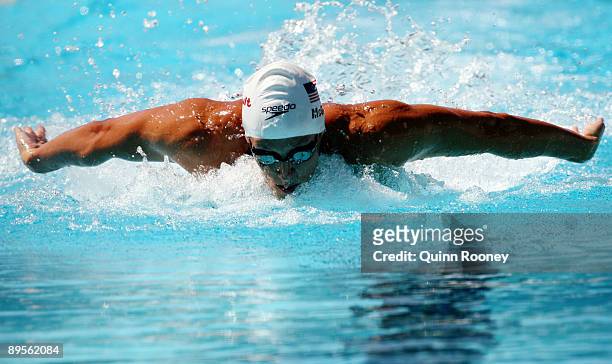 Tyler Mcgill of the United States competes in the Men's 4x 100m Medley Relay during the 13th FINA World Championships at the Stadio del Nuoto on...