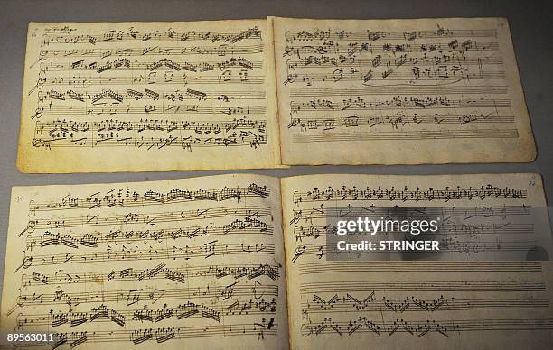 Two piano pieces almost certainly composed by Wolfgang Amadeus Mozart are presented on August 2, 2009 during a press conference in the composer's...