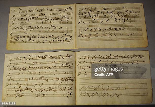 Two piano pieces almost certainly composed by Wolfgang Amadeus Mozart are presented on August 2, 2009 during a press conference in the composer's...