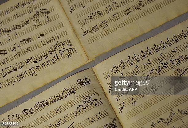 Two piano pieces almost certainly composed by Wolfgang Amadeus Mozart are presented on August 2, 2009 during a press conference in the composer's...