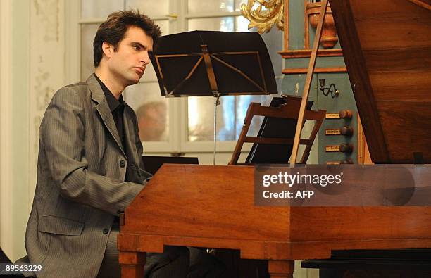 Austrian musician Florian Birsak plays on a harpsichord one of the two pieces of music that was certainly composed by young Wolfgang Amadeus Mozart...