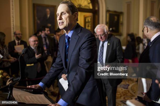 Senator Ron Wyden, a Democrat from Oregon, speaks during a news conference following a weekly policy luncheon on Capitol Hill in Washington, D.C.,...