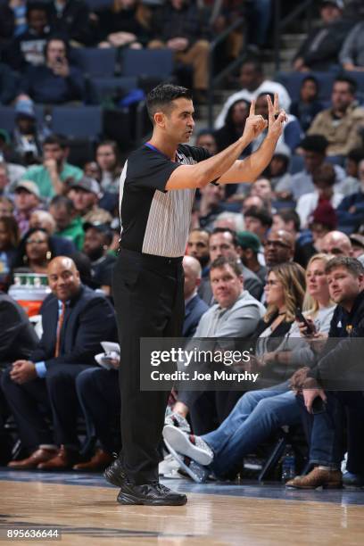 Referee, Zach Zarba makes a call during the Boston Celtics game against the Memphis Grizzlies on December 16, 2017 at FedEx Forum in Memphis, Ohio....