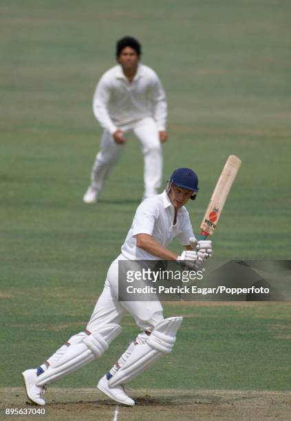David Gower batting for England during the 1st Test match between England and India at Lord's Cricket Ground, London, 30th July 1990. Sachin...