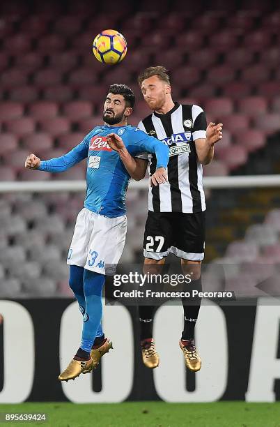 Player of SSC Napoli Elseid Hysaj vies with Udinese Calcio player Silvan Widmer during the TIM Cup match between SSC Napoli and Udinese Calcio at...