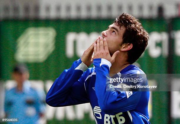 Luis Aguiar of Dinamo Moscow celebrates after scoring the opening goal of the Russian Premier League match between FC Khimki and FC Dinamo Moscow at...
