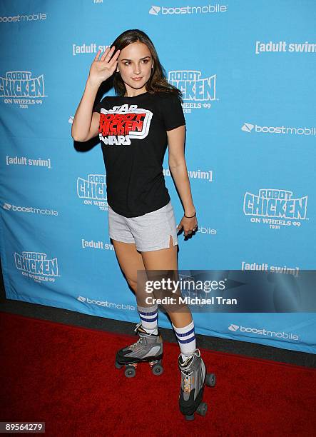 Rachael Leigh Cook arrives to Adult Swim's "Robot Chicken: Skate Party" bus tour held at Skateland on August 1, 2009 in Northridge, California.