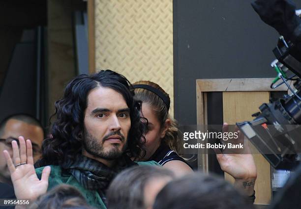 Russell Brand on location for "Get Him To The Greek" in Rockefeller Center on August 1, 2009 in New York, New York.