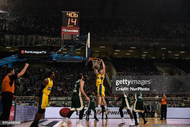 Artsiom Parakhouski, #45 of Maccabi Fox Tel Aviv during the 2017/2018 Turkish Airlines EuroLeague Regular Season Round 13 game between Panathinaikos...