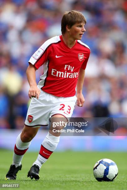 Andrey Arshavin of Arsenal runs with the ball during the Emirates Cup match between Arsenal and Glasgow Rangers at the Emirates Stadium on August 2,...