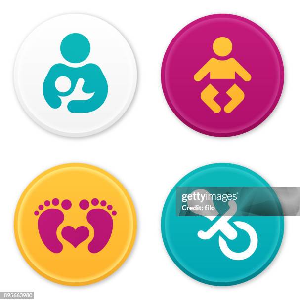 illustrazioni stock, clip art, cartoni animati e icone di tendenza di icone e simboli per bambini e genitori - allattare al seno bambino