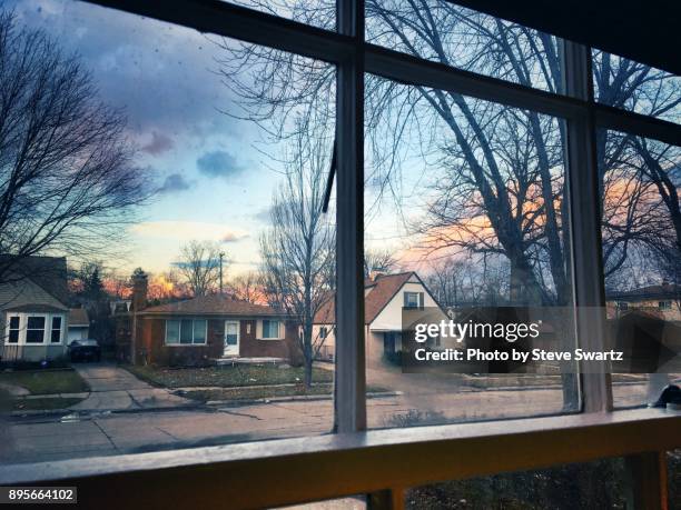 winter in the neighborhood - street dusk stock pictures, royalty-free photos & images