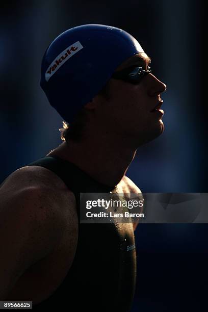 David Davies of Great Britain competes in the Men's 1500m Freestyle Final during the 13th FINA World Championships at the Stadio del Nuoto on August...