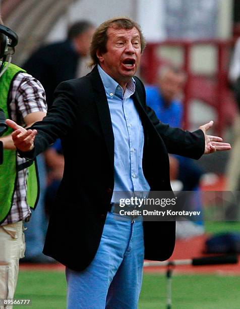 Yuri Semin, Head Coach of FC Lokomotiv Moscow gestures during the Russian Football League Championship match between FC Lokomotiv Moscow and FC...