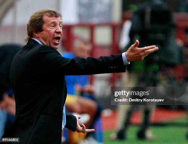 Yuri Semin, Head Coach of FC Lokomotiv Moscow gestures during the Russian Football League Championship match between FC Lokomotiv Moscow and FC...