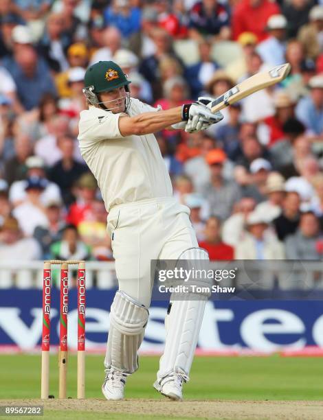 Shane Watson of Australia hits out during day four of the npower 3rd Ashes Test Match between England and Australia at Edgbaston on August 2, 2009 in...