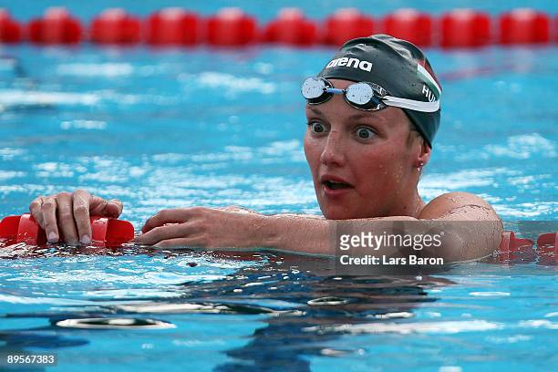 Katinka Hosszu of Hungary celebrates victory in the Women's 400m Individual Medley Final during the 13th FINA World Championships at the Stadio del...