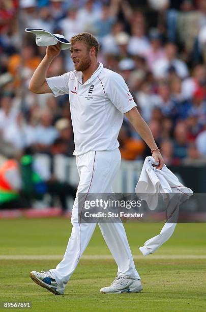 England bowler Andrew Flintoff takes his jumper at the end of his bowling spell during day four of the npower 3rd Ashes Test Match between England...