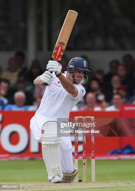 Andrew Strauss of England hits out during day four of the npower 3rd Ashes Test Match between England and Australia at Edgbaston on August 2, 2009 in...