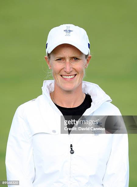 European Solheim Cup Team Member Janice Moodie of Scotland poses for a portrait following a Press Conference to announce the teams for the 2009...