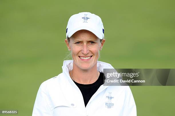 European Solheim Cup Team Member Janice Moodie of Scotland poses for a portrait following a Press Conference to announce the teams for the 2009...