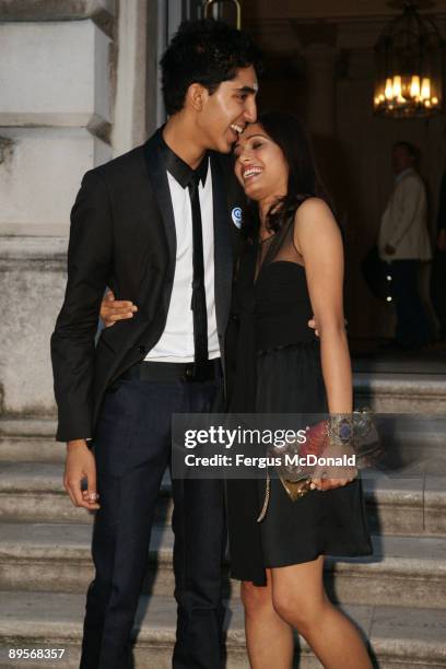 Dev Patel and Freida Pinto attend a photo opportunity before introducing a showing of Slumdog Millionaire at the Film4 Summer Screen at Somerset...