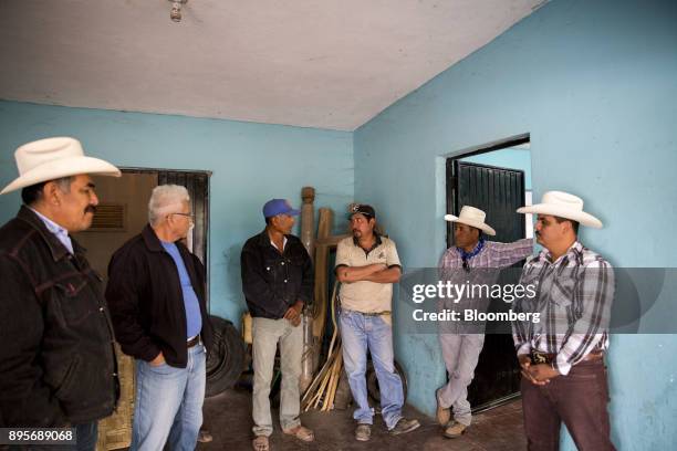 Members of the Tropa Yoemia attend a meeting in the village of Loma de Bacum, Sonora state, Mexico, on Tuesday, Dec. 5, 2017. Sempra Energy's natural...
