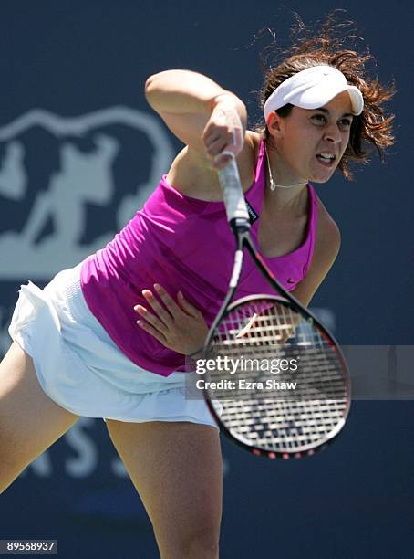 Marion Bartoli of France serves to Venus Williams in their final match at the Bank of the West Classic August 2, 2009 in Stanford, California.