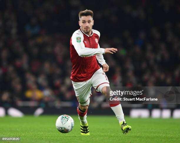 Mathieu Debuchy of Arsenal during the Carabao Cup Quarter Final match between Arsenal and West Ham United at Emirates Stadium on December 19, 2017 in...
