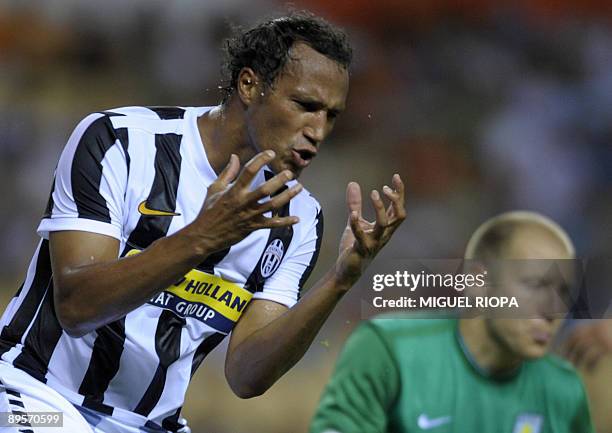 Juventus´s player Jonathan Zebina reacts after missing a chance to score against Aston Villa during the Peace Cup tournament final football match at...