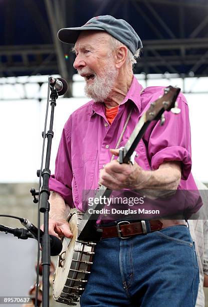 Pete Seeger performs at the 2009 Newport Folk Festival at Fort Adams State Park on August 2, 2009 in Newport, Rhode Island.